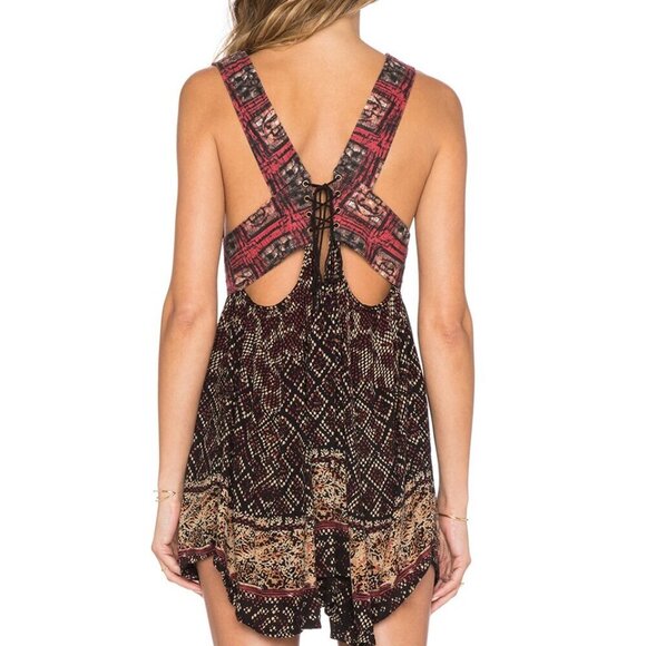 Free People Printed Cotton Noyale Heat Wave Summer Tunic Dress Summer Red M - Picture 2 of 13
